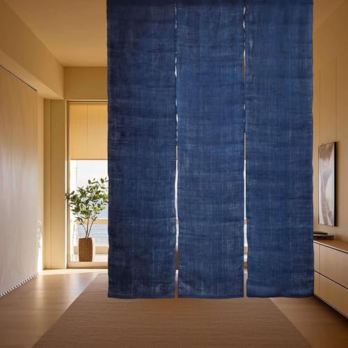 7vcraft Wide Handwoven Linen Noren Curtain 3 Panels