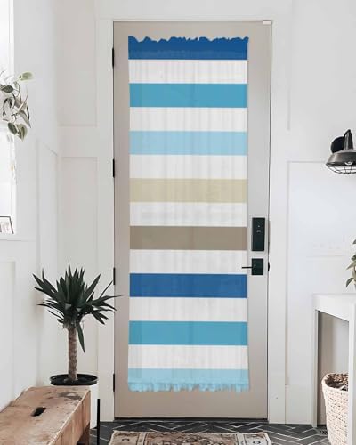 Blue Teal Brown Striped French Door Curtains 54W x 72L