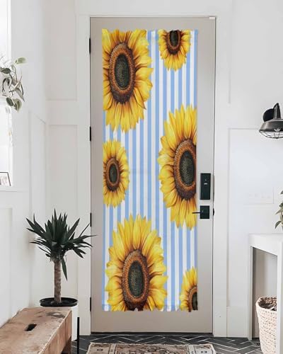 Blue Stripes Sunflower French Door Curtain