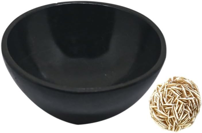 Natural Black Agate Bowl with Rose Desert Selenite