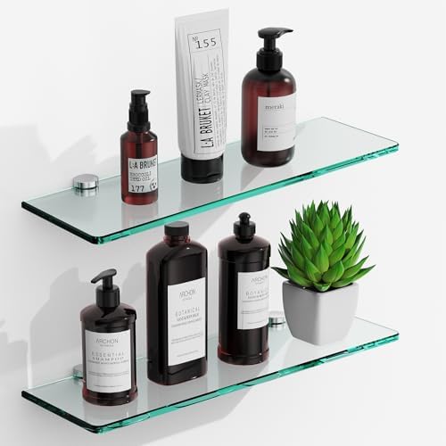 16 Inches Floating Glass Shelves 2 Pack Modern Wall Mount