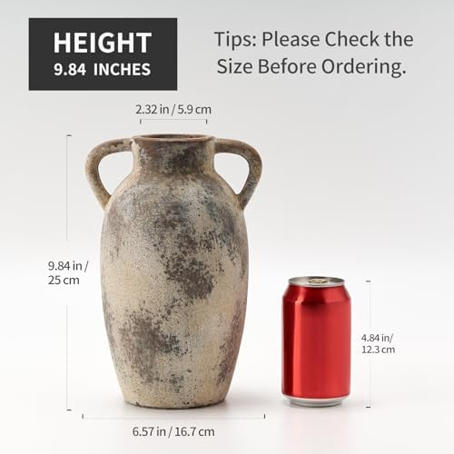 PORCER 984 Inch Ceramic Terracotta Vase with Handles - Gray