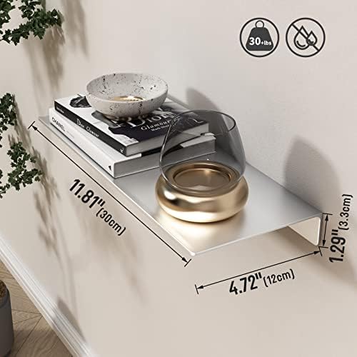 Danpoo Matte Silver Floating Shelves 12 Inch 2 PCS
