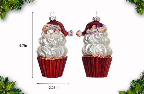 2pcs Blown Glass Santa Cupcake Ornaments for Christmas Tree 1