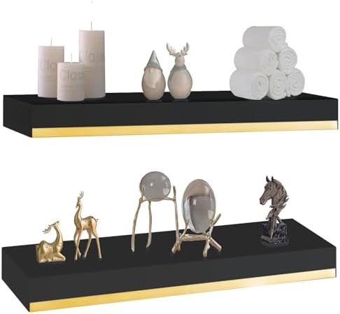 Thick 178 in Black and Gold Floating Shelves Set of 2
