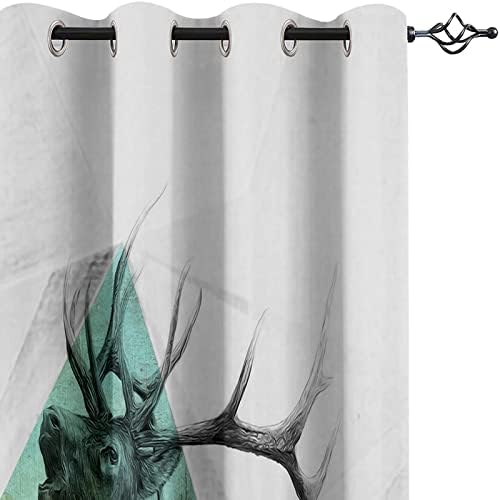 White Long Curtains with Deer Geometry Design 104 x 63