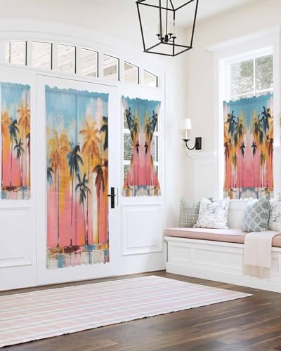 Front Door Curtain with Tiebacks Semi Sheer Abstract Art Design