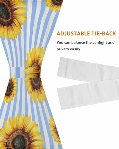 Blue Stripes Sunflower French Door Curtain