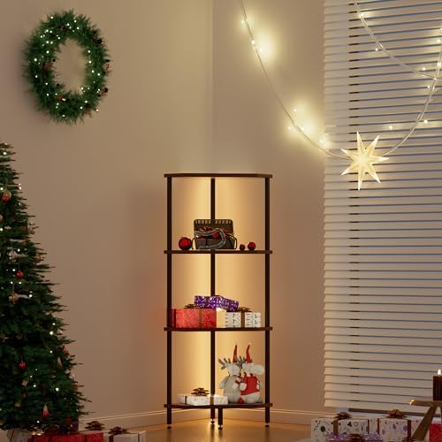 4 Tier Corner Shelf with LED Light and Storage
