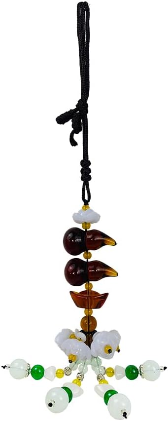 Feng Shui Car Hanging Pendant with Lotus Gourd Jade Symbols Brown