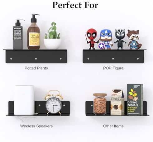 12 Inch Black Acrylic Floating Shelves 4 Pack