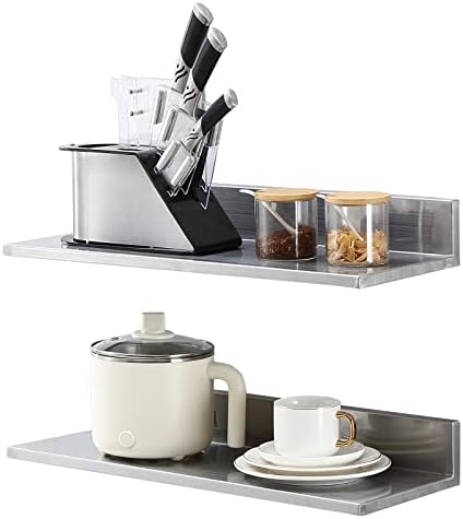 Happybuy 86 x 24 Stainless Steel Floating Shelf with Backsplash