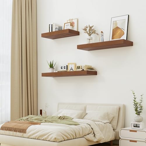 12 Inch Deep Floating Shelf Wall Mount Walnut Set of 1