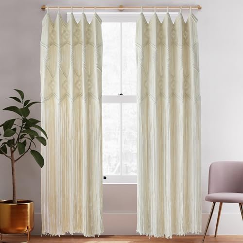 IOWER Macrame Curtains 2 Panels 50x75 3mm Cotton Boho Decor