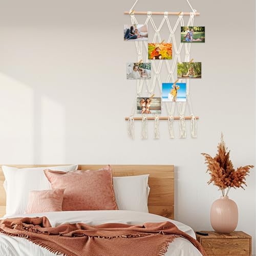 Boho Macrame Wall Hanging Photo Display Frame