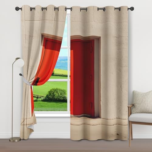Concrete Frame Doorway Curtains 84 Inch Long with Grommet - 2 Panel Set