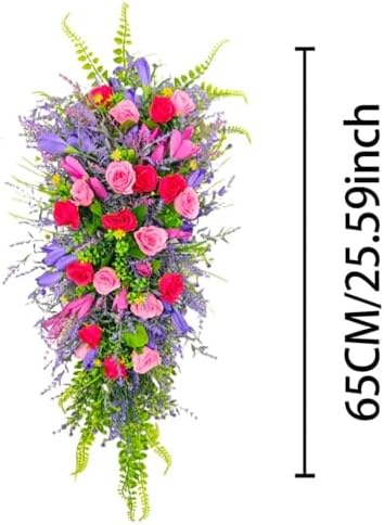 256 Inch Artificial Teardrop Spring Wreath with Flowers and Foliage