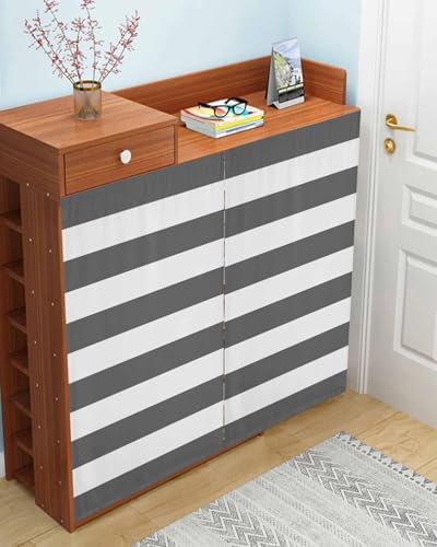 Grey Stripes Self Adhesive Portable Curtains for Windows