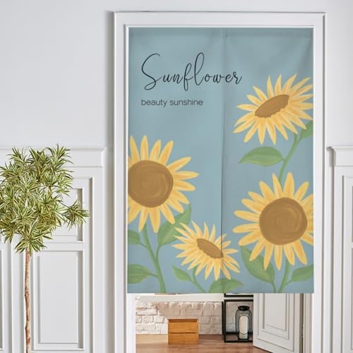 Privacy Thermal Insulated Door Shades with Telescopic Rod Sunflower Floral Curtain