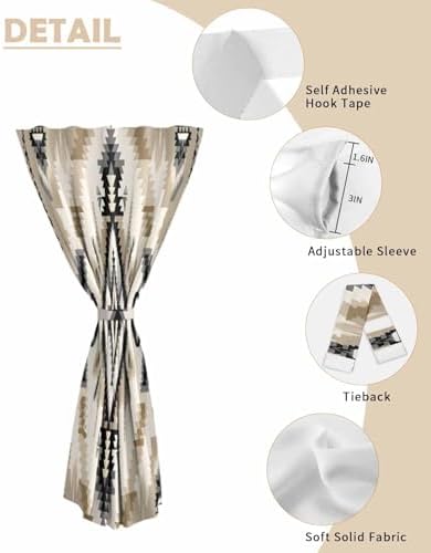 Boho Black Brown Self Adhesive Portable Curtains for Windows