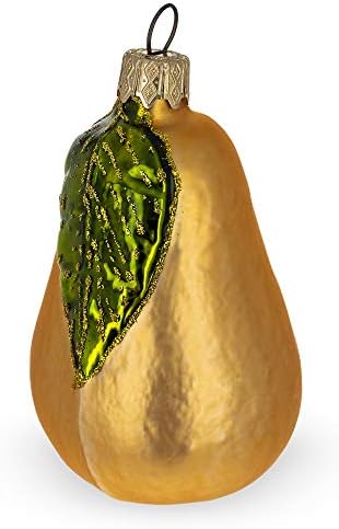Pear with Shiny Leaf Glass Christmas Ornament 38 Inches
