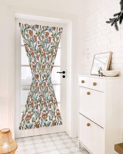 Red Green Floral French Door Curtain Panels
