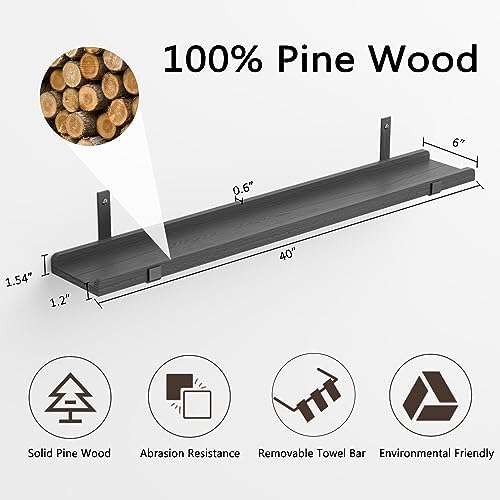 Ecowillon 40 Inch Black Floating Shelves with Lip Set of 2