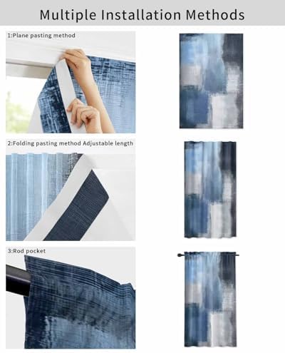 Abstract Blue Self Adhesive Portable Curtains for Windows