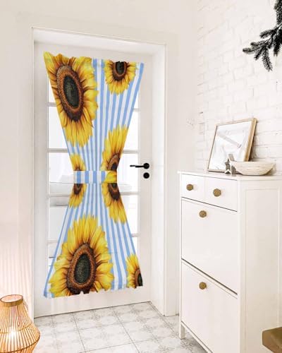 Blue Stripes Sunflower French Door Curtain