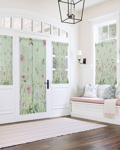 Flower Green French Door Curtain with Tieback