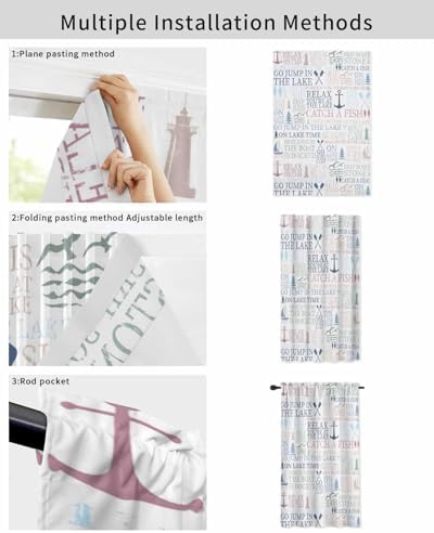 Coastal Nautical Self Adhesive Blackout Curtains 59x84 Inches