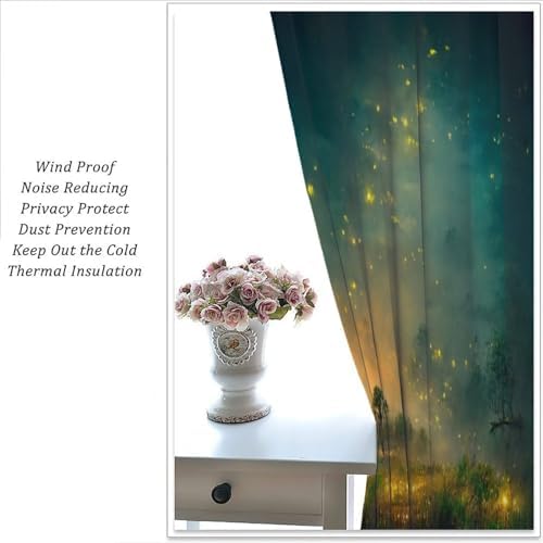 Firefly Blackout Curtain Panels Fantasy Landscape with Light for Kids Room