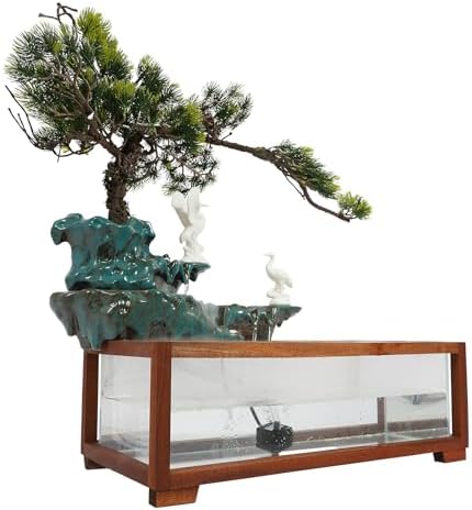 Antique Style Tabletop Water Fountain with Fish Tank and Crane Statues