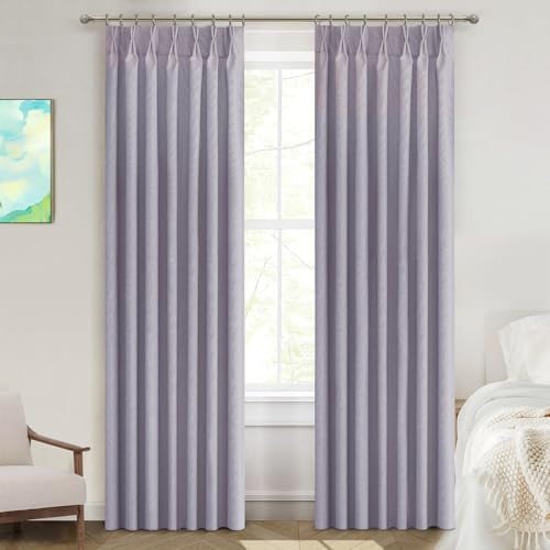 Light Grey Blackout Pinch Pleated Linen Curtains 2 Panels Set