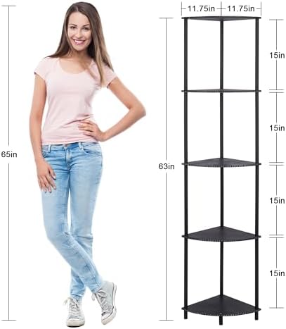 Defined Deco 63 Inch Corner Shelf 5 Tier Industrial Bookshelf