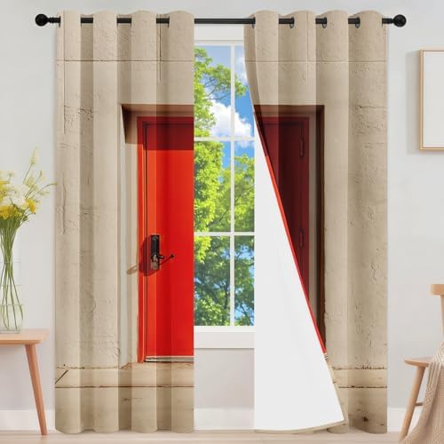 Concrete Frame Doorway Curtains 84 Inch Long with Grommet - 2 Panel Set