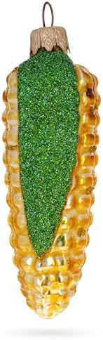Glittered Corn on The Cob Glass Christmas Ornament 1