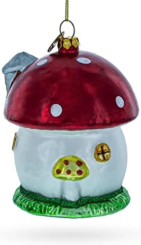 Whimsical Fairy Tale Mushroom House Glass Christmas Ornament 1