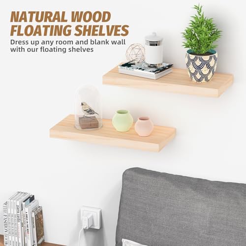 MIAGLACE Floating Shelves Set of 2 Natural Pine Wood