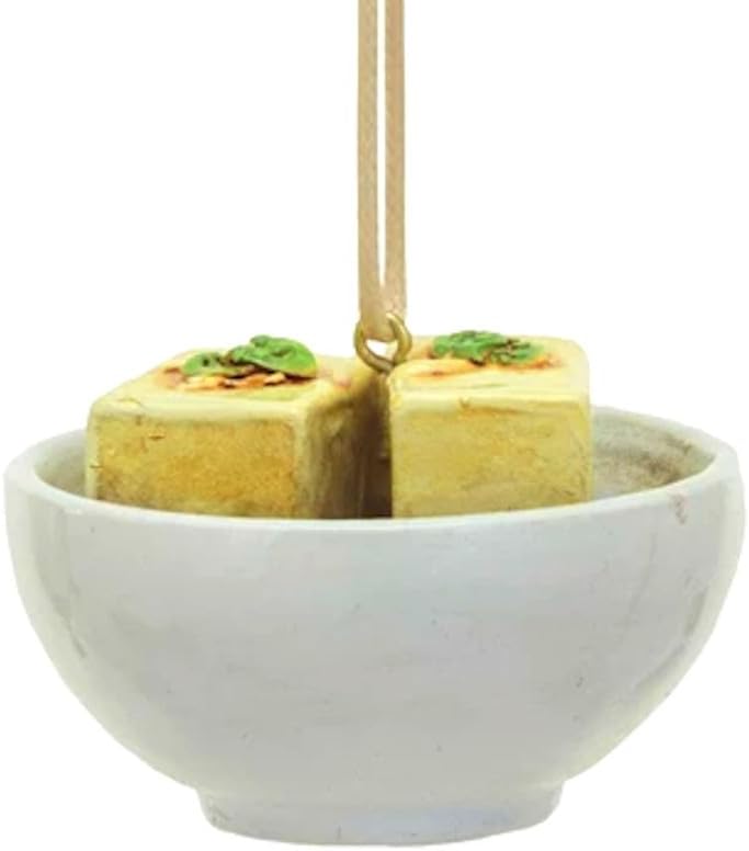 The Bridge Collection Tofu Bowl Ornament - Miniature Resin Christmas Decoration