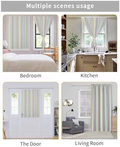 Rainbow Striped Self Adhesive Curtains for Windows 59x84 Inches