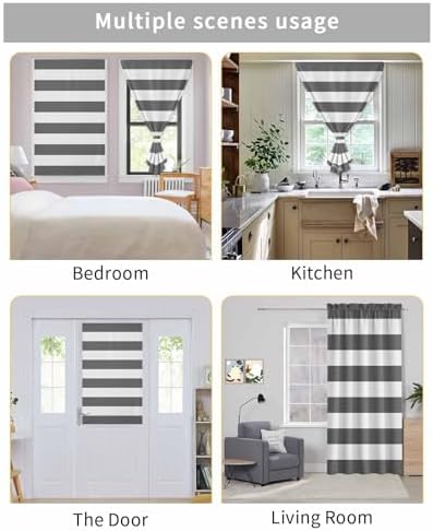 Grey Stripes Self Adhesive Portable Curtains for Windows