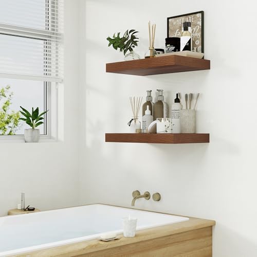 12 Inch Deep Floating Shelf Wall Mount Walnut Set of 1