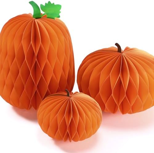 3 Halloween Pumpkin Honeycomb Centerpieces 3D Decorations