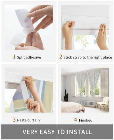 Rainbow Striped Self Adhesive Curtains for Windows 59x84 Inches