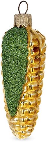 Glittered Corn on The Cob Glass Christmas Ornament 1
