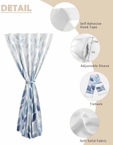 Blue Eucalyptus Leaves Self Adhesive Portable Curtains for Windows