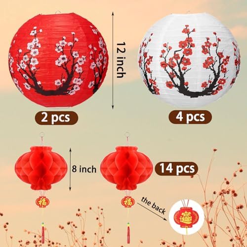 20 Pcs Cherry Blossom Paper Lanterns For Home Decor