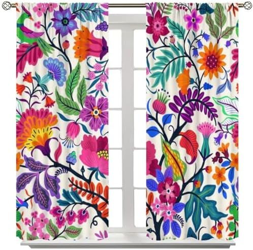 Boho Floral Window Curtains for Living Room and Bedroom