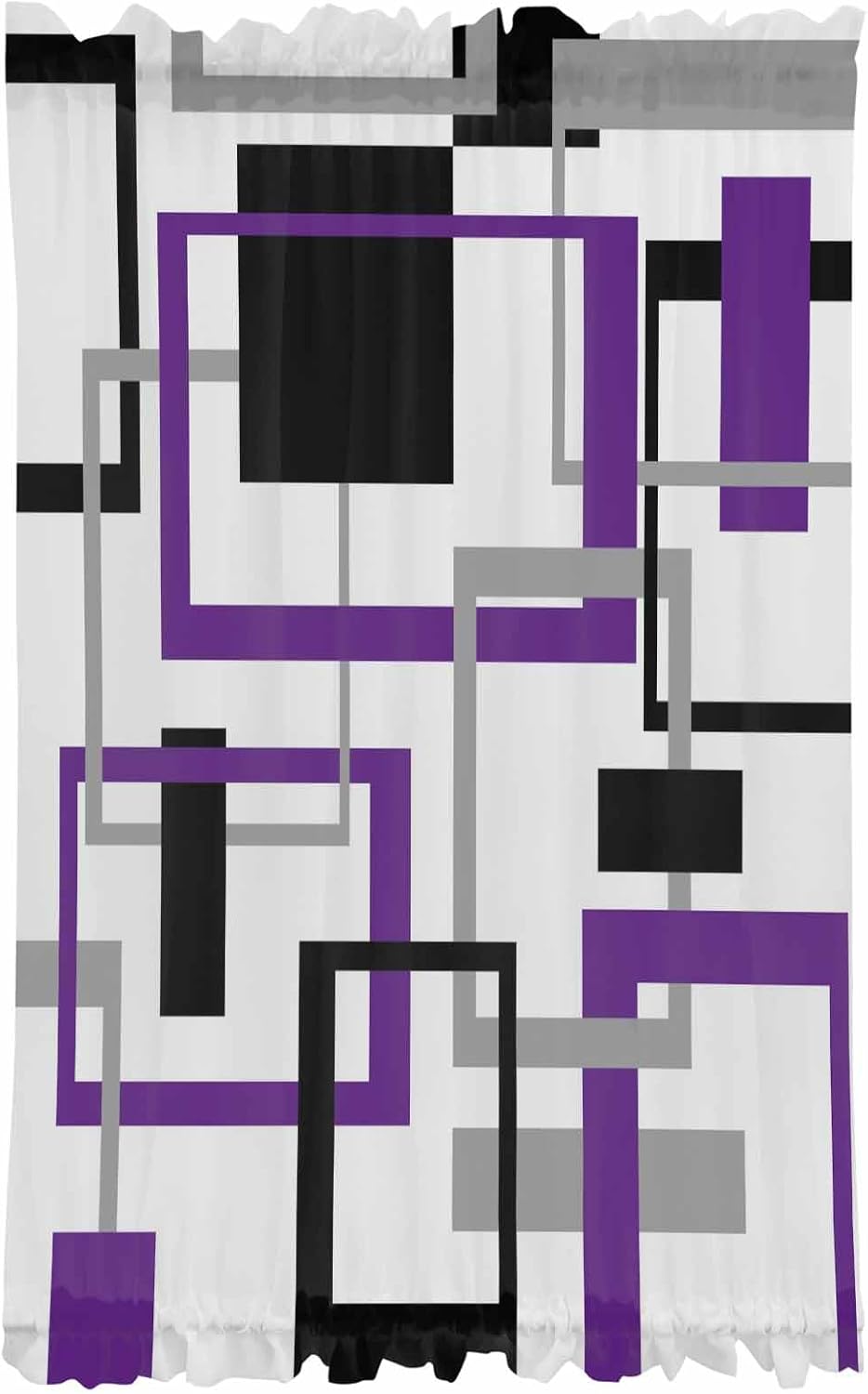 Purple Black Geometric French Door Curtain with Tieback